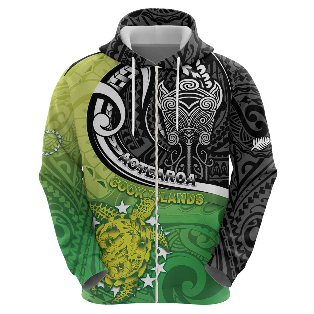 Personalised New Zealand Cook Islands Hoodie Maori Tiki With Circle Stars Turtle LT05 - Polynesian Pride