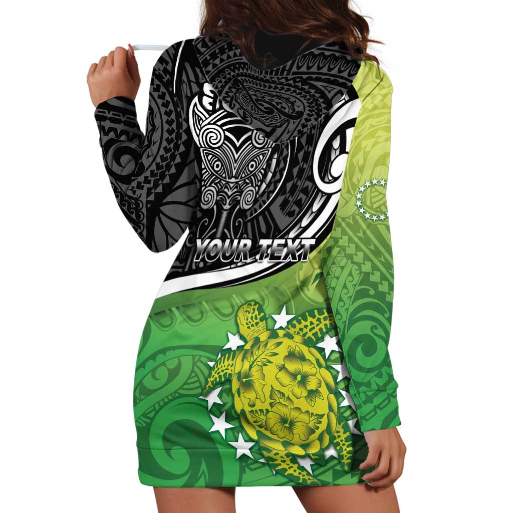 Personalised New Zealand Cook Islands Hoodie Dress Maori Tiki With Circle Stars Turtle LT05 - Polynesian Pride