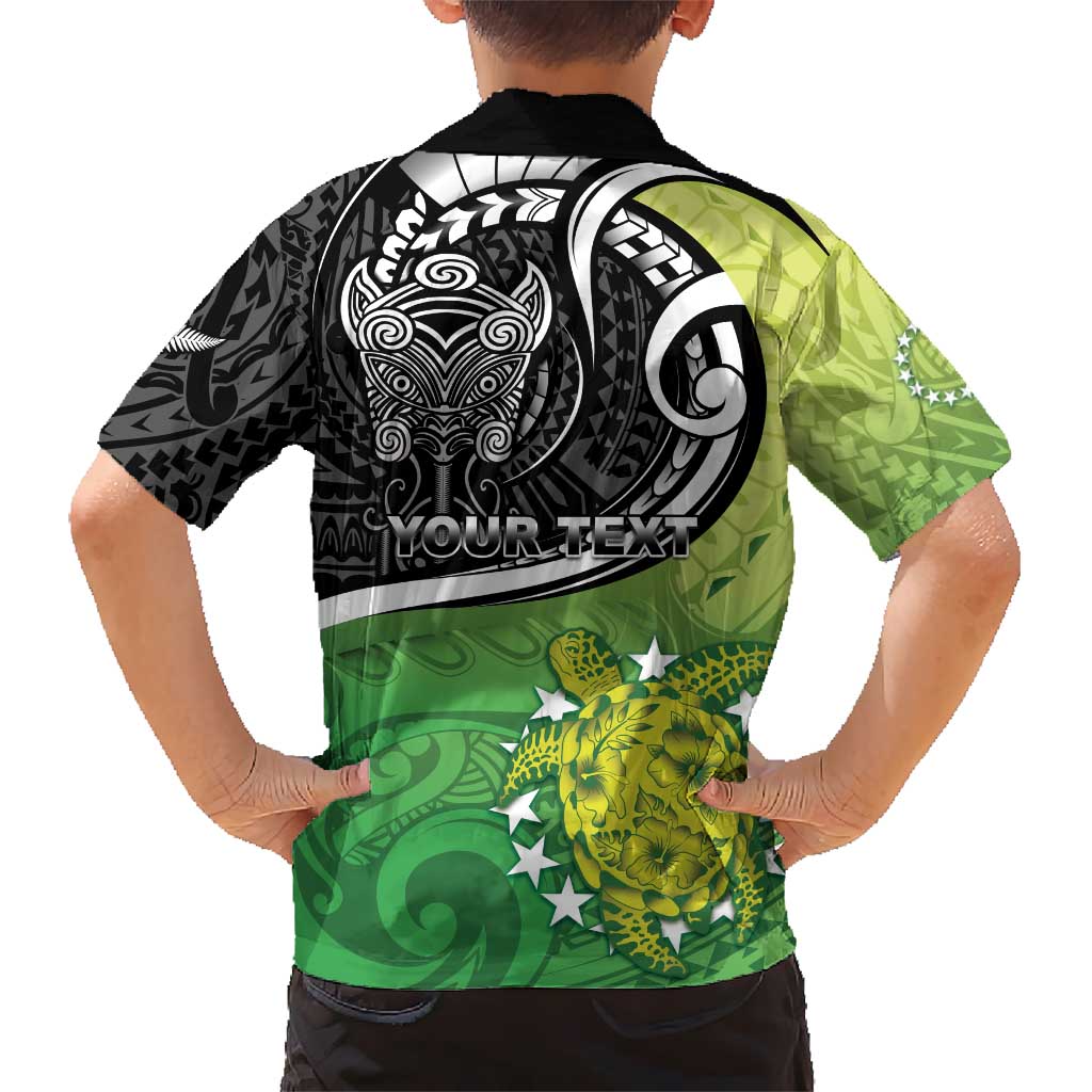 Personalised New Zealand Cook Islands Kid Hawaiian Shirt Maori Tiki With Circle Stars Turtle LT05 - Polynesian Pride