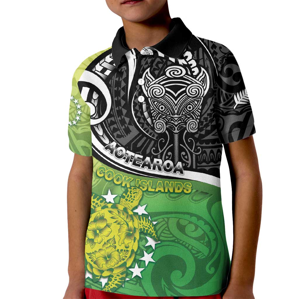 Personalised New Zealand Cook Islands Kid Polo Shirt Maori Tiki With Circle Stars Turtle LT05 Kid Multicolor - Polynesian Pride