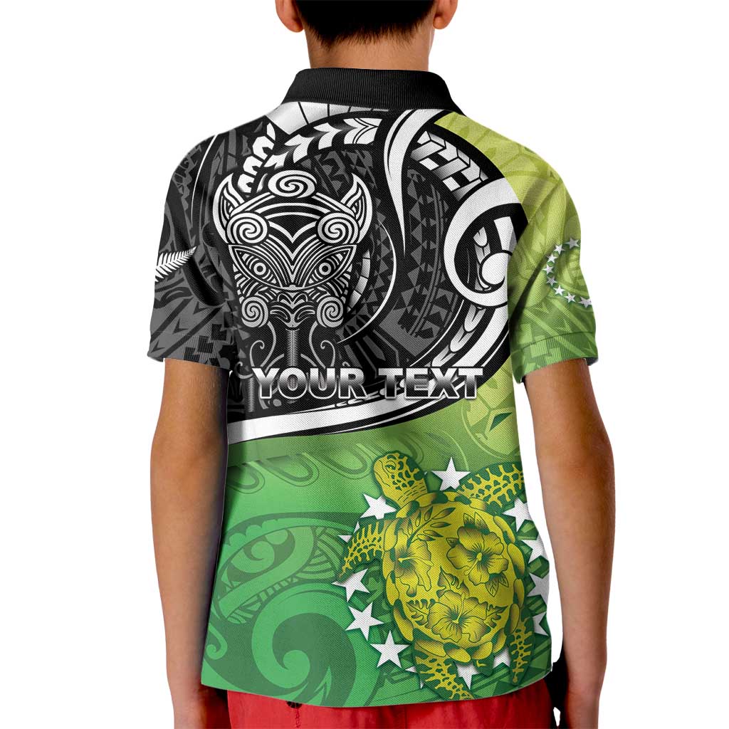 Personalised New Zealand Cook Islands Kid Polo Shirt Maori Tiki With Circle Stars Turtle LT05 - Polynesian Pride