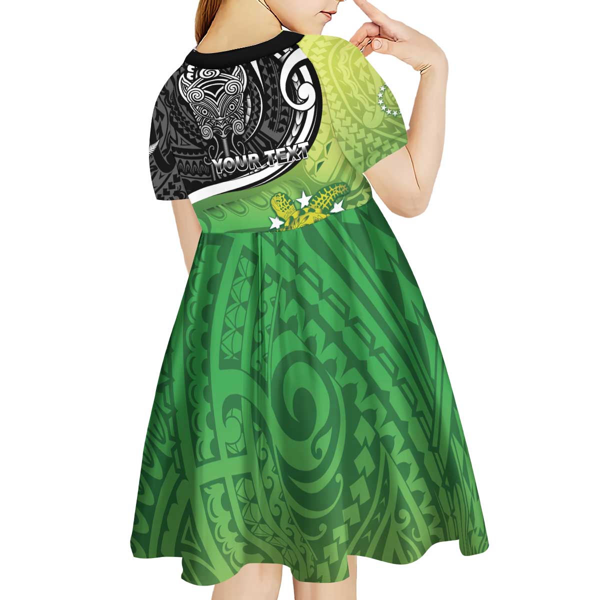 Personalised New Zealand Cook Islands Kid Short Sleeve Dress Maori Tiki With Circle Stars Turtle LT05 - Polynesian Pride