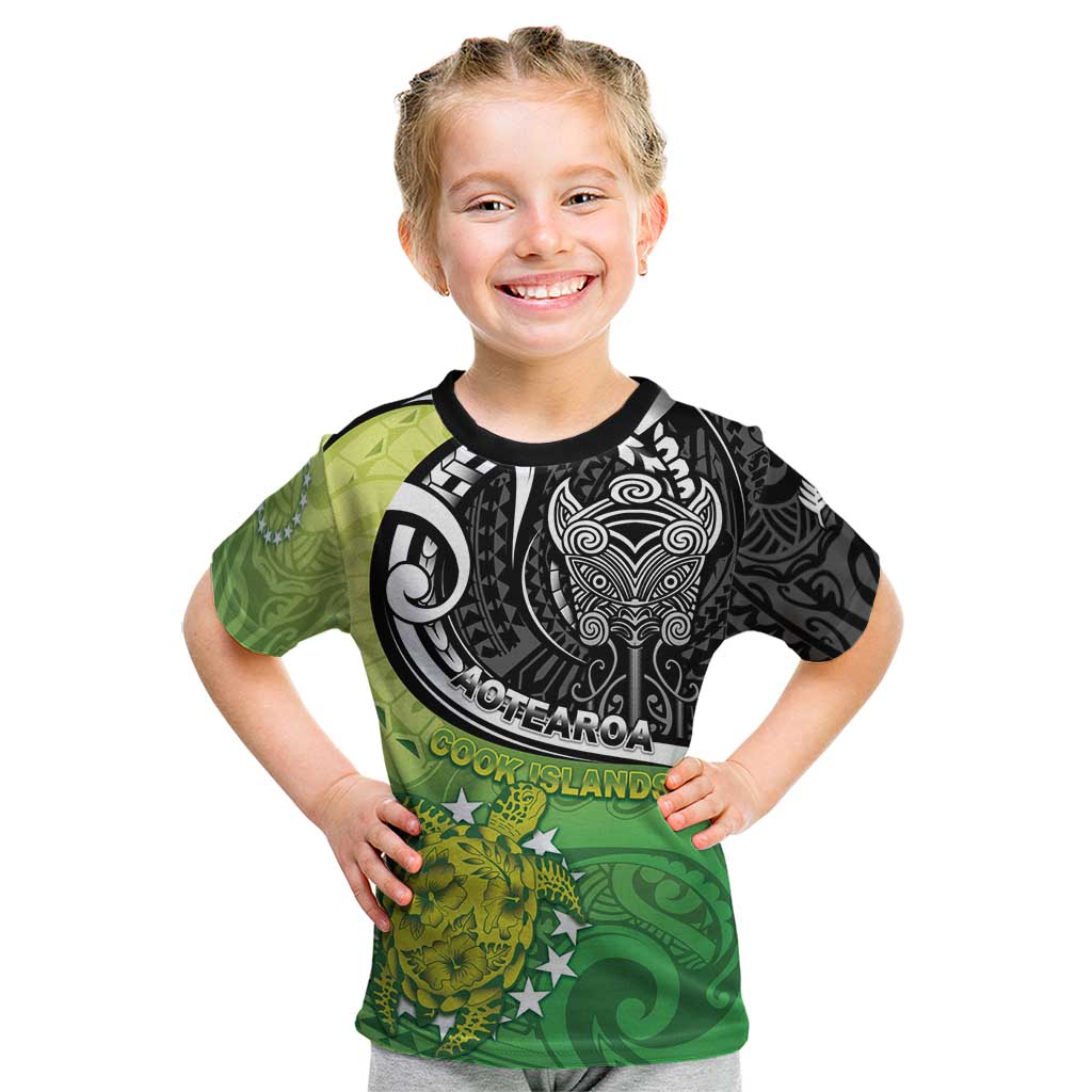 Personalised New Zealand Cook Islands Kid T Shirt Maori Tiki With Circle Stars Turtle LT05 Multicolor - Polynesian Pride