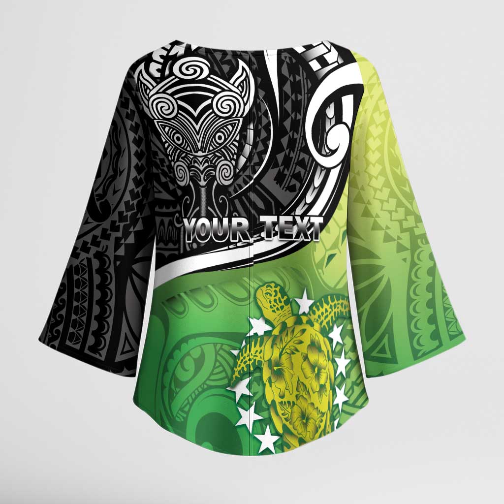 Personalised New Zealand Cook Islands Kimono Sleeve Blouse Maori Tiki With Circle Stars Turtle LT05 - Polynesian Pride