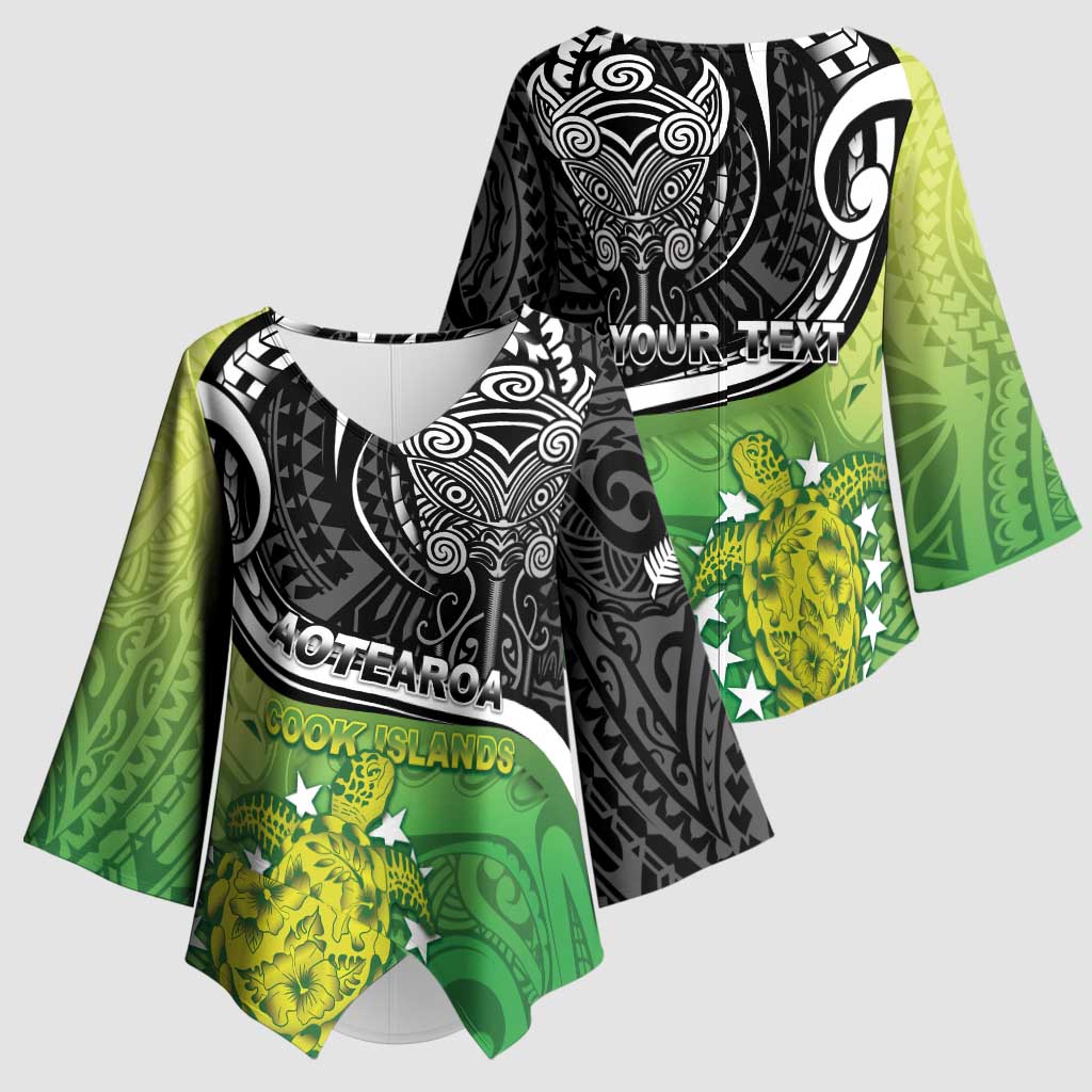 Personalised New Zealand Cook Islands Kimono Sleeve Blouse Maori Tiki With Circle Stars Turtle LT05 - Polynesian Pride