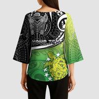 Personalised New Zealand Cook Islands Kimono Sleeve Blouse Maori Tiki With Circle Stars Turtle LT05 - Polynesian Pride
