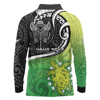 Personalised New Zealand Cook Islands Long Sleeve Polo Shirt Maori Tiki With Circle Stars Turtle LT05 - Polynesian Pride