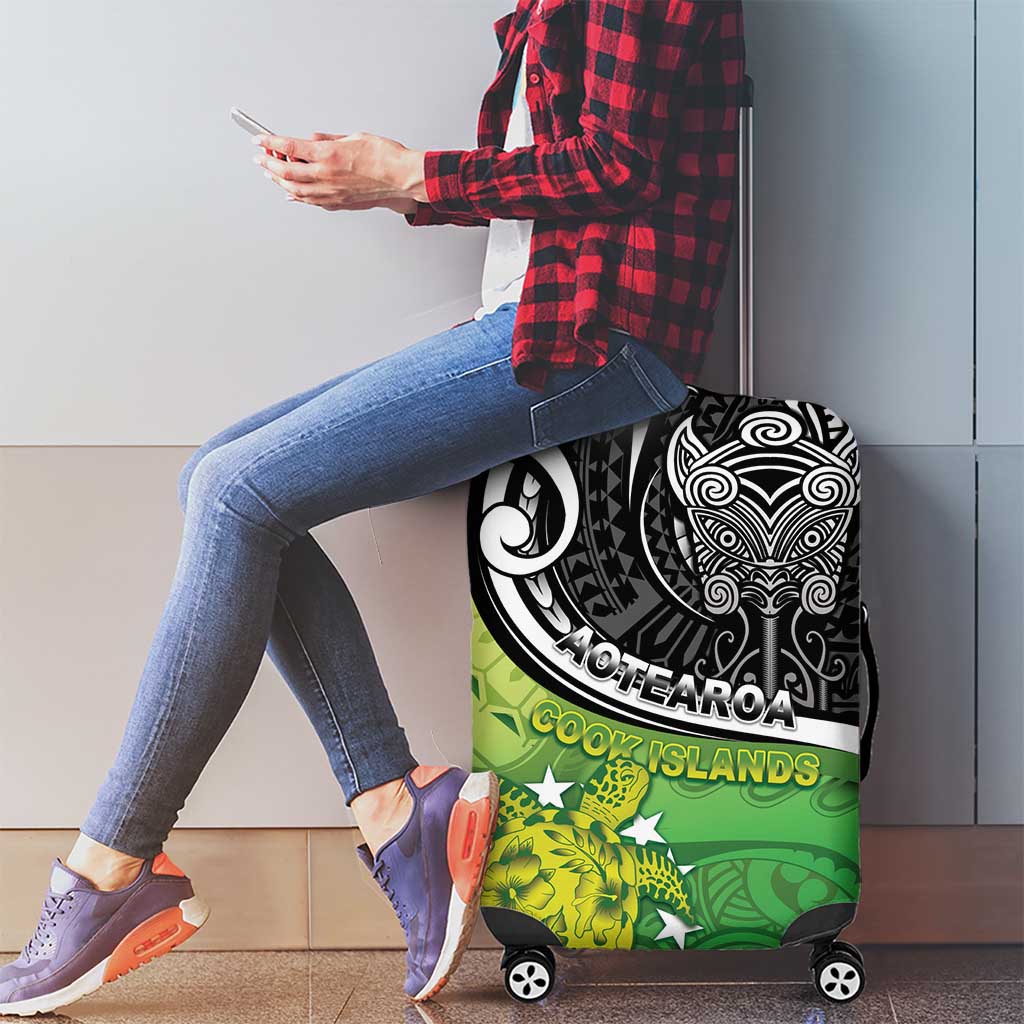 New Zealand Cook Islands Luggage Cover Maori Tiki With Circle Stars Turtle - Polynesian Pride