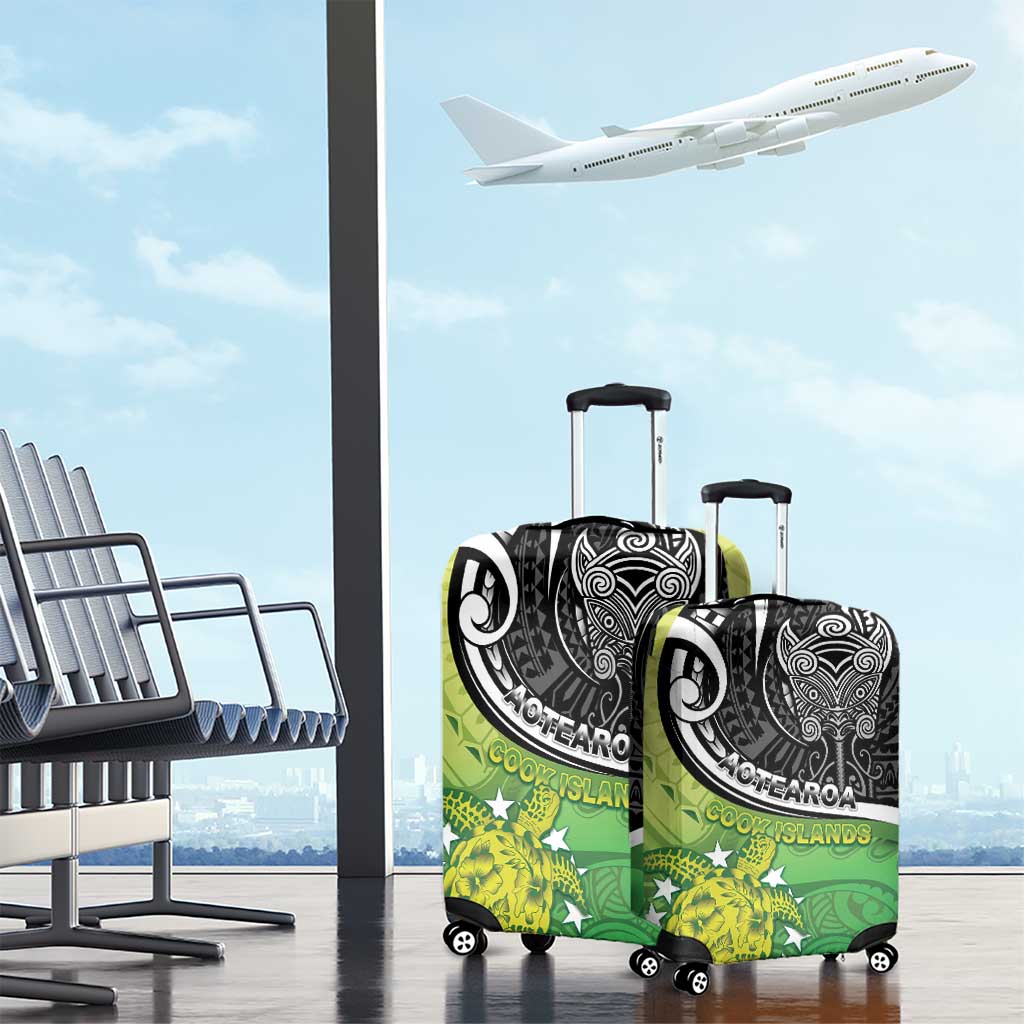 New Zealand Cook Islands Luggage Cover Maori Tiki With Circle Stars Turtle - Polynesian Pride