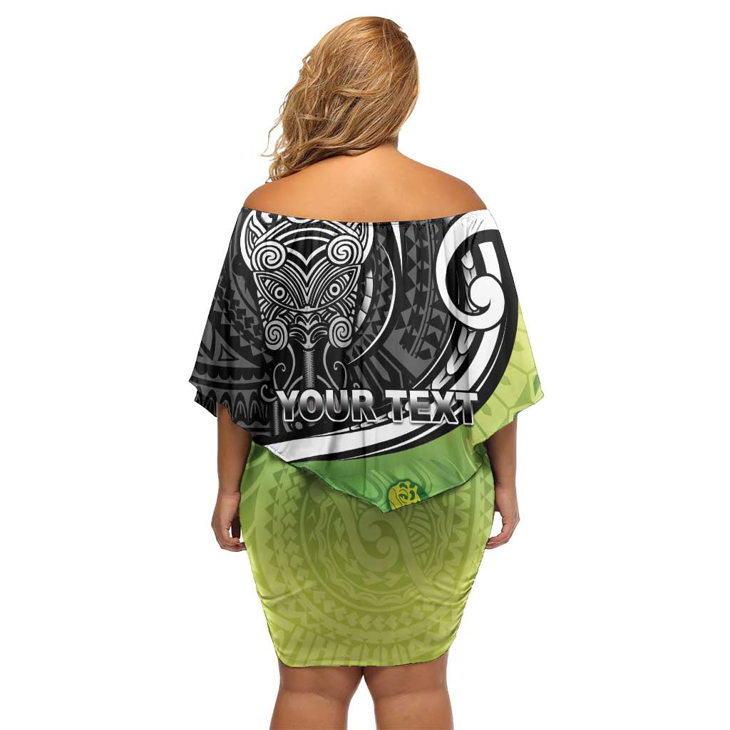 Personalised New Zealand Cook Islands Off Shoulder Short Dress Maori Tiki With Circle Stars Turtle LT05 - Polynesian Pride