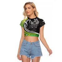 Personalised New Zealand Cook Islands Raglan Cropped T Shirt Maori Tiki With Circle Stars Turtle LT05 Female Multicolor - Polynesian Pride