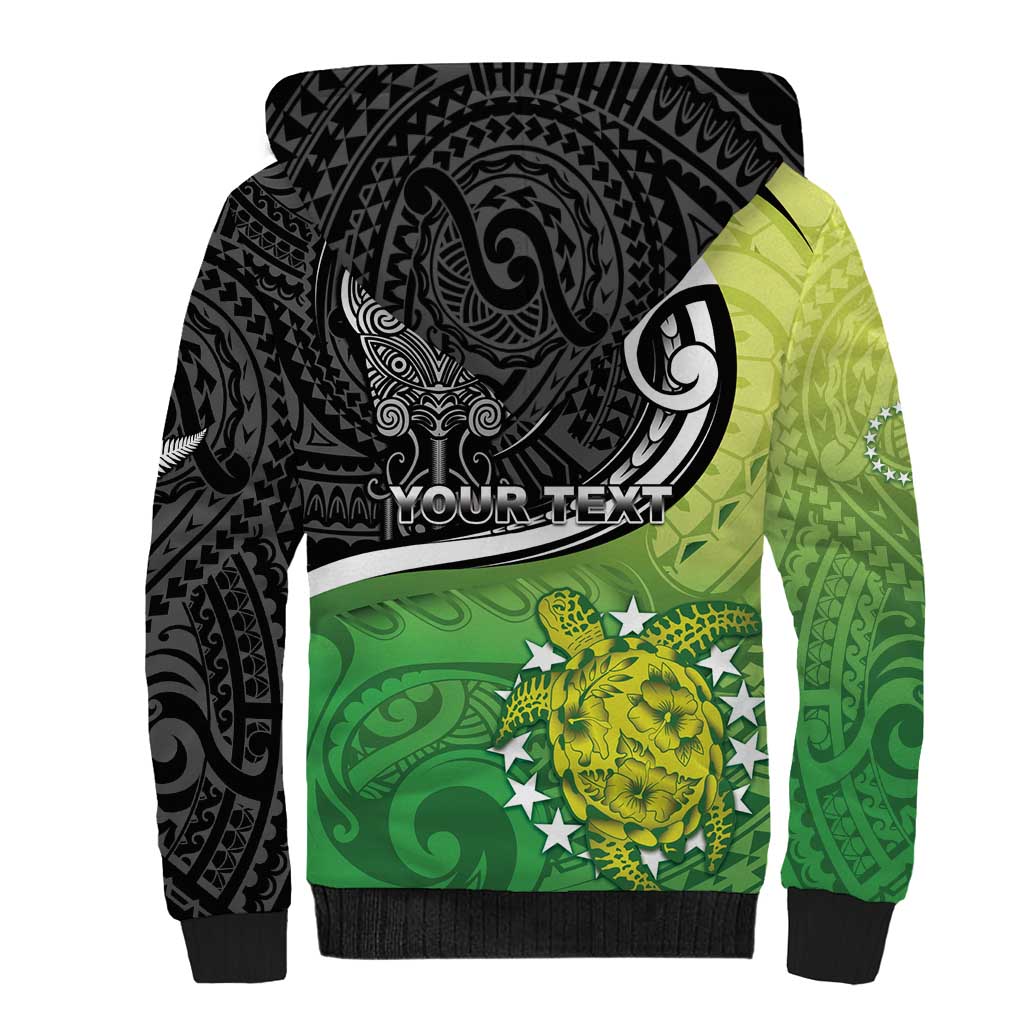 Personalised New Zealand Cook Islands Sherpa Hoodie Maori Tiki With Circle Stars Turtle LT05 - Polynesian Pride