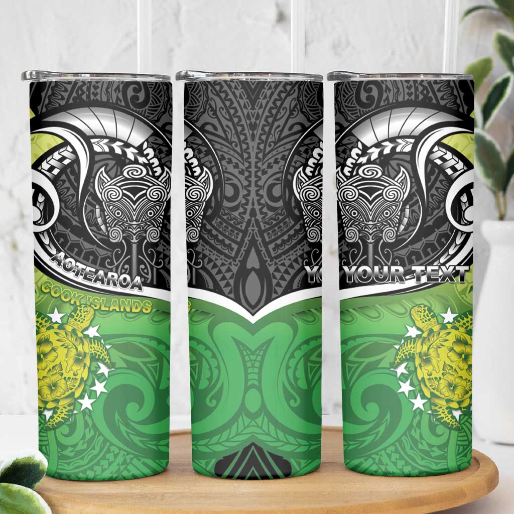Personalised New Zealand Cook Islands Skinny Tumbler Maori Tiki With Circle Stars Turtle LT05 - Polynesian Pride