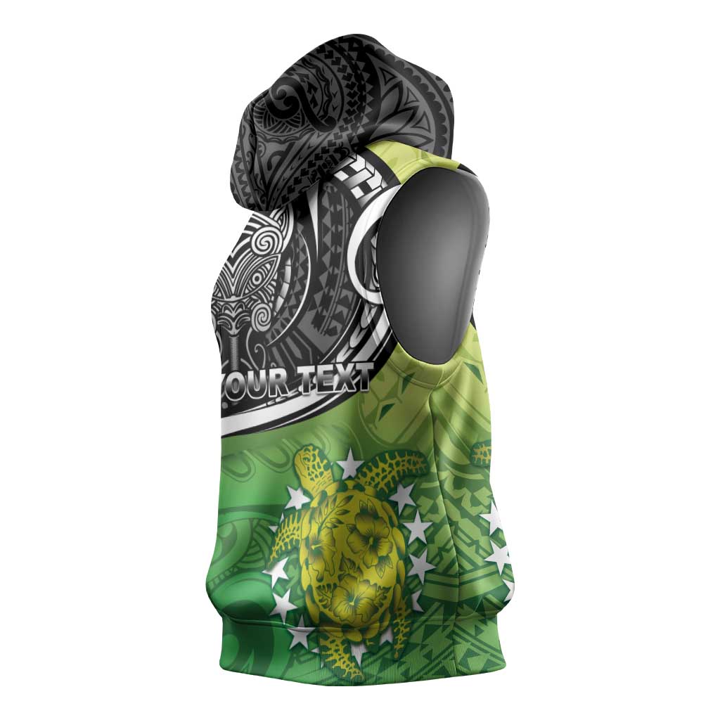 Personalised New Zealand Cook Islands Sleeveless Hoodie Maori Tiki With Circle Stars Turtle LT05 - Polynesian Pride