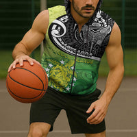 Personalised New Zealand Cook Islands Sleeveless Zip Hoodie Maori Tiki With Circle Stars Turtle LT05 - Polynesian Pride