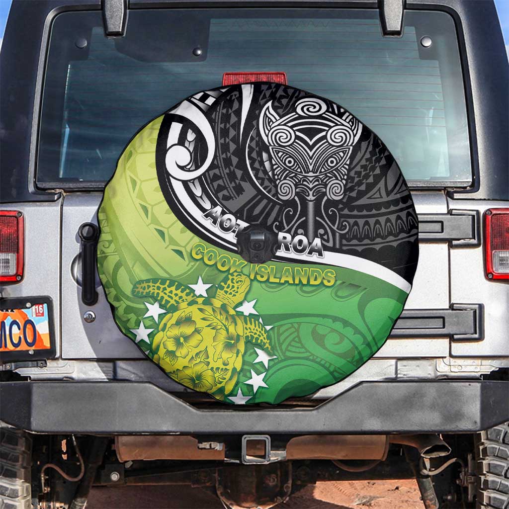 New Zealand Cook Islands Spare Tire Cover Maori Tiki With Circle Stars Turtle LT05 Multicolor - Polynesian Pride