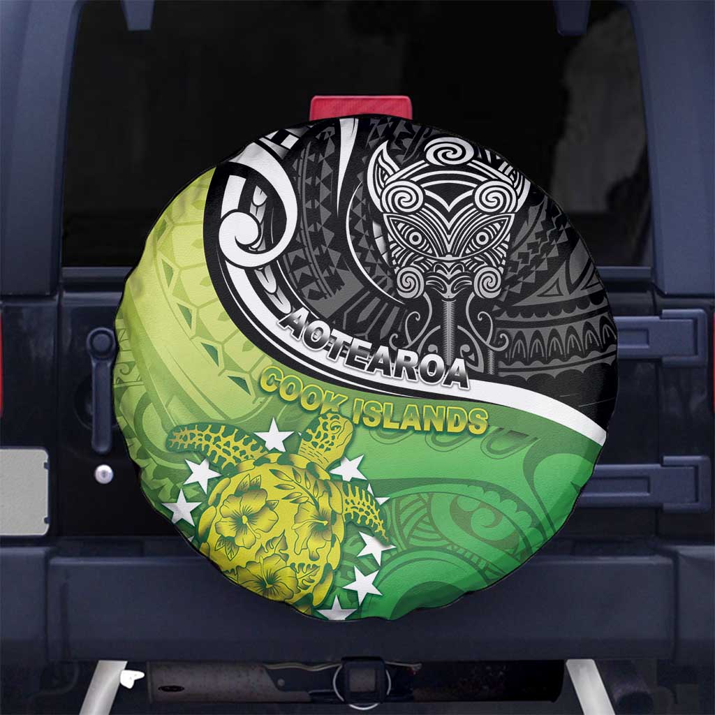 New Zealand Cook Islands Spare Tire Cover Maori Tiki With Circle Stars Turtle LT05 No hole Multicolor - Polynesian Pride