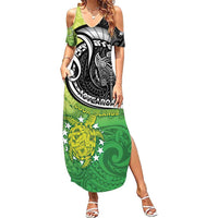 Personalised New Zealand Cook Islands Summer Maxi Dress Maori Tiki With Circle Stars Turtle LT05 Women Multicolor - Polynesian Pride