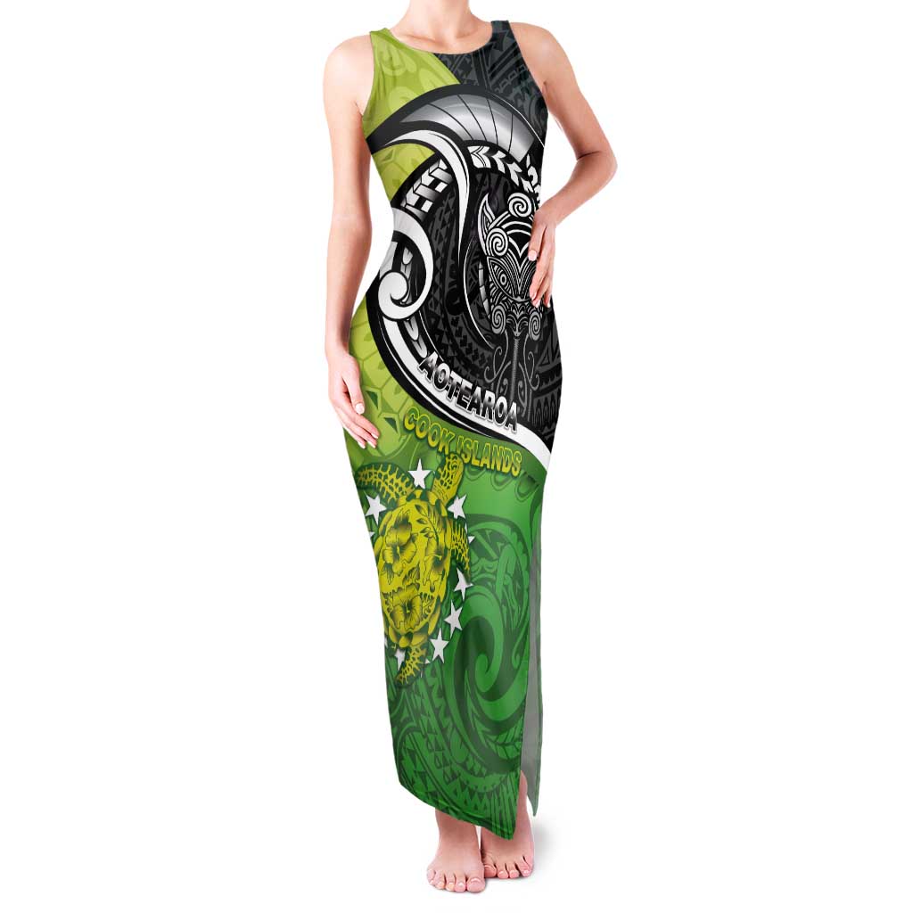 Personalised New Zealand Cook Islands Tank Maxi Dress Maori Tiki With Circle Stars Turtle LT05 Women Multicolor - Polynesian Pride