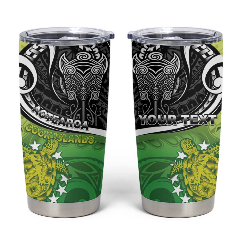 Personalised New Zealand Cook Islands Tumbler Cup Maori Tiki With Circle Stars Turtle LT05 Multicolor - Polynesian Pride