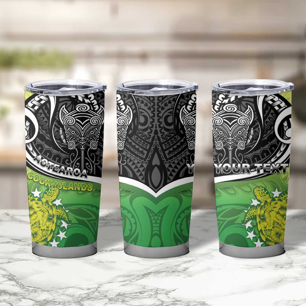 Personalised New Zealand Cook Islands Tumbler Cup Maori Tiki With Circle Stars Turtle LT05 - Polynesian Pride
