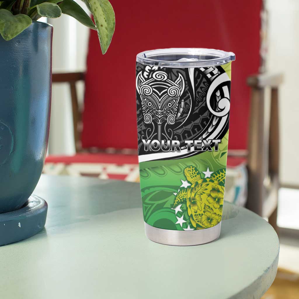 Personalised New Zealand Cook Islands Tumbler Cup Maori Tiki With Circle Stars Turtle LT05 - Polynesian Pride