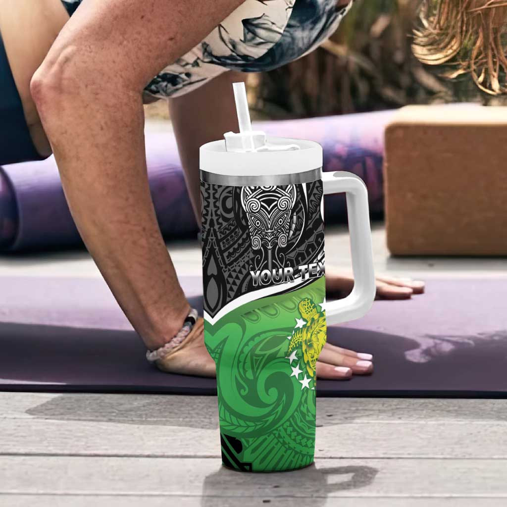 Custom New Zealand Cook Islands Tumbler With Handle Maori Tiki With Circle Stars Turtle - Polynesian Pride