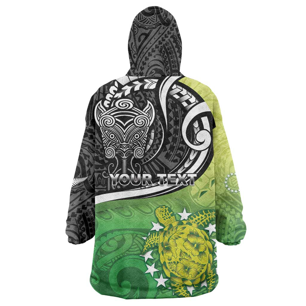 Personalised New Zealand Cook Islands Wearable Blanket Hoodie Maori Tiki With Circle Stars Turtle LT05 - Polynesian Pride