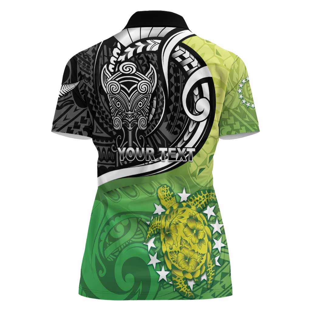 Personalised New Zealand Cook Islands Women Polo Shirt Maori Tiki With Circle Stars Turtle LT05 - Polynesian Pride
