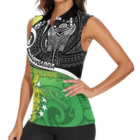 Personalised New Zealand Cook Islands Women Sleeveless Polo Shirt Maori Tiki With Circle Stars Turtle LT05 - Polynesian Pride