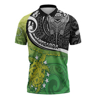 Personalised New Zealand Cook Islands Zipper Polo Shirt Maori Tiki With Circle Stars Turtle LT05 Multicolor - Polynesian Pride
