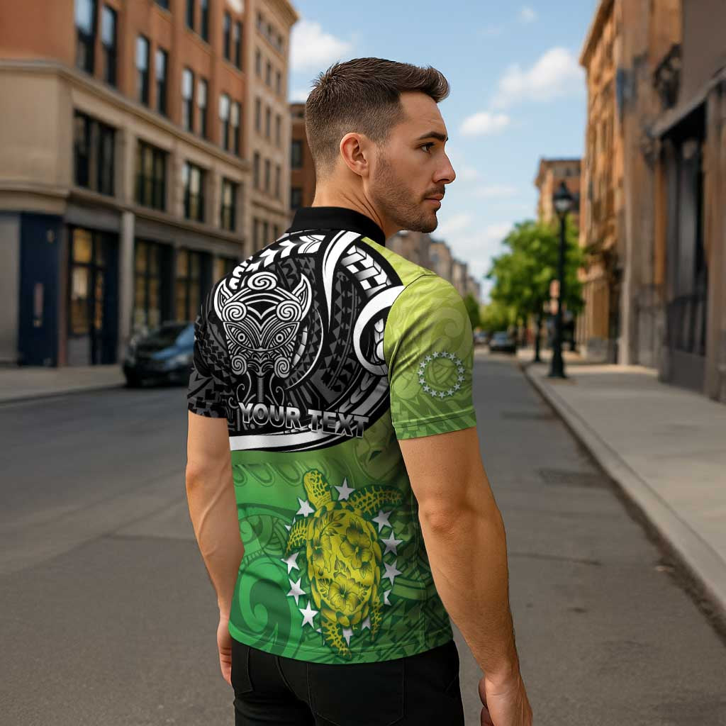 Personalised New Zealand Cook Islands Zipper Polo Shirt Maori Tiki With Circle Stars Turtle LT05 - Polynesian Pride