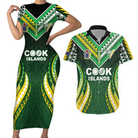 Custom Cook Islands Rugby Couples Matching Short Sleeve Bodycon Dress and Hawaiian Shirt Unique Style Green Version LT05 Green - Polynesian Pride