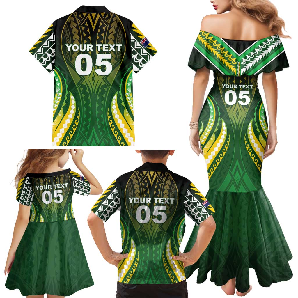 Custom Cook Islands Rugby Family Matching Mermaid Dress and Hawaiian Shirt Unique Style Green Version LT05 - Polynesian Pride