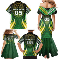 Custom Cook Islands Rugby Family Matching Mermaid Dress and Hawaiian Shirt Unique Style Green Version LT05 - Polynesian Pride