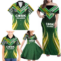 Custom Cook Islands Rugby Family Matching Off Shoulder Maxi Dress and Hawaiian Shirt Unique Style Green Version LT05 - Polynesian Pride