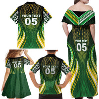 Custom Cook Islands Rugby Family Matching Off Shoulder Maxi Dress and Hawaiian Shirt Unique Style Green Version LT05 - Polynesian Pride