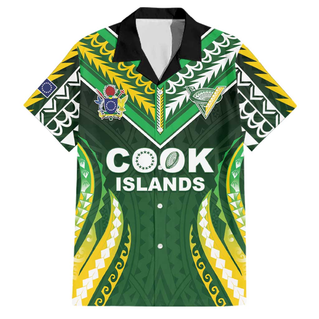 Custom Cook Islands Rugby Family Matching Off Shoulder Maxi Dress and Hawaiian Shirt Unique Style Green Version LT05 Dad's Shirt - Short Sleeve Green - Polynesian Pride