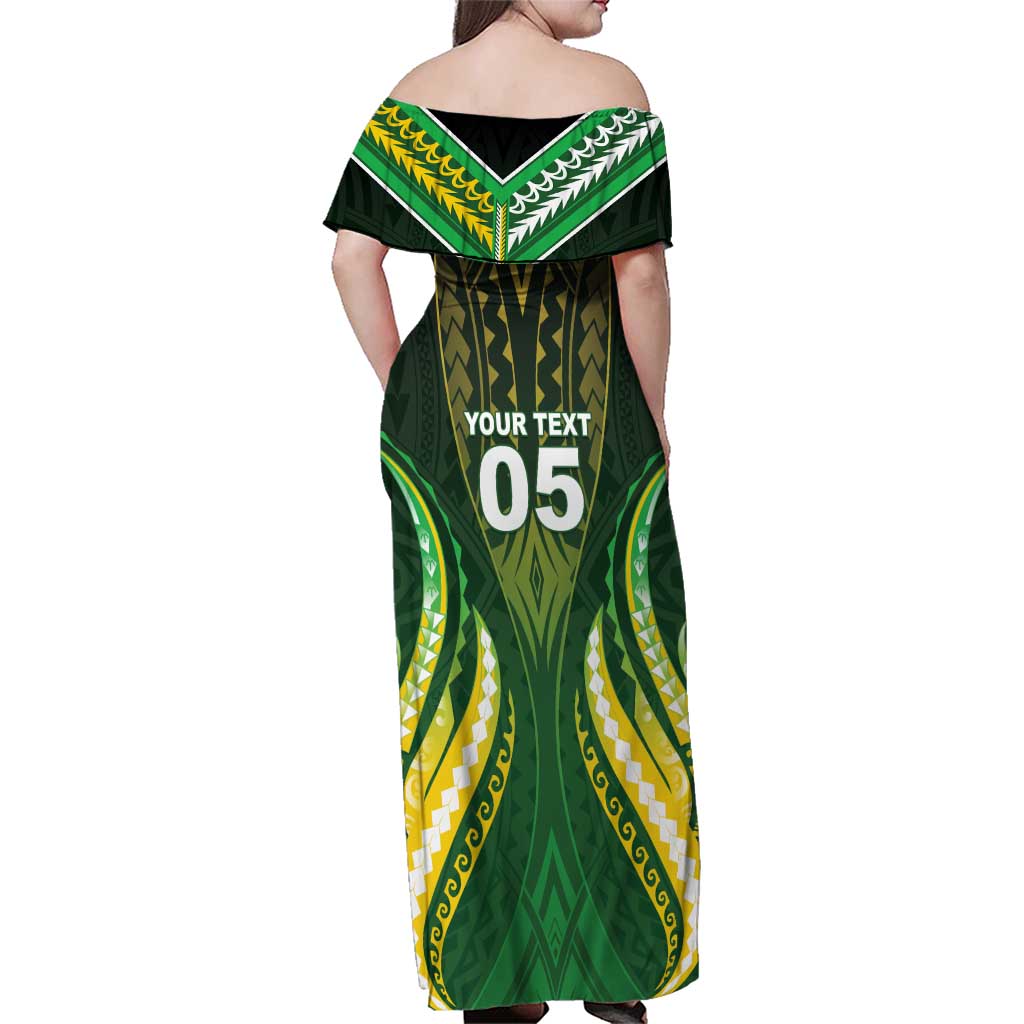 Custom Cook Islands Rugby Family Matching Off Shoulder Maxi Dress and Hawaiian Shirt Unique Style Green Version LT05 - Polynesian Pride