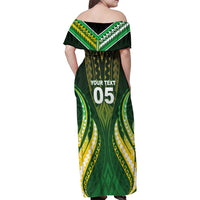 Custom Cook Islands Rugby Family Matching Off Shoulder Maxi Dress and Hawaiian Shirt Unique Style Green Version LT05 - Polynesian Pride
