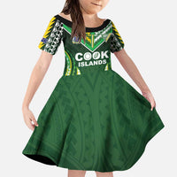 Custom Cook Islands Rugby Family Matching Short Sleeve Bodycon Dress and Hawaiian Shirt Unique Style Green Version LT05 Daughter's Dress Green - Polynesian Pride