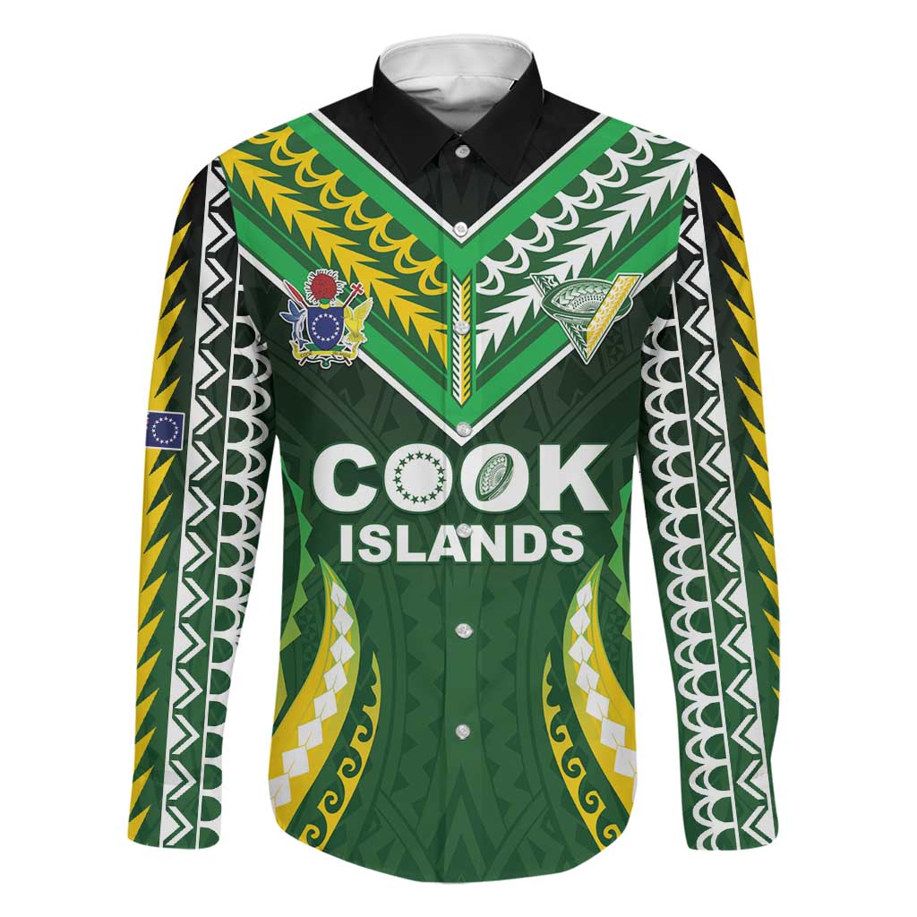 Custom Cook Islands Rugby Family Matching Summer Maxi Dress and Hawaiian Shirt Unique Style Green Version LT05 Dad's Shirt - Long Sleeve Green - Polynesian Pride