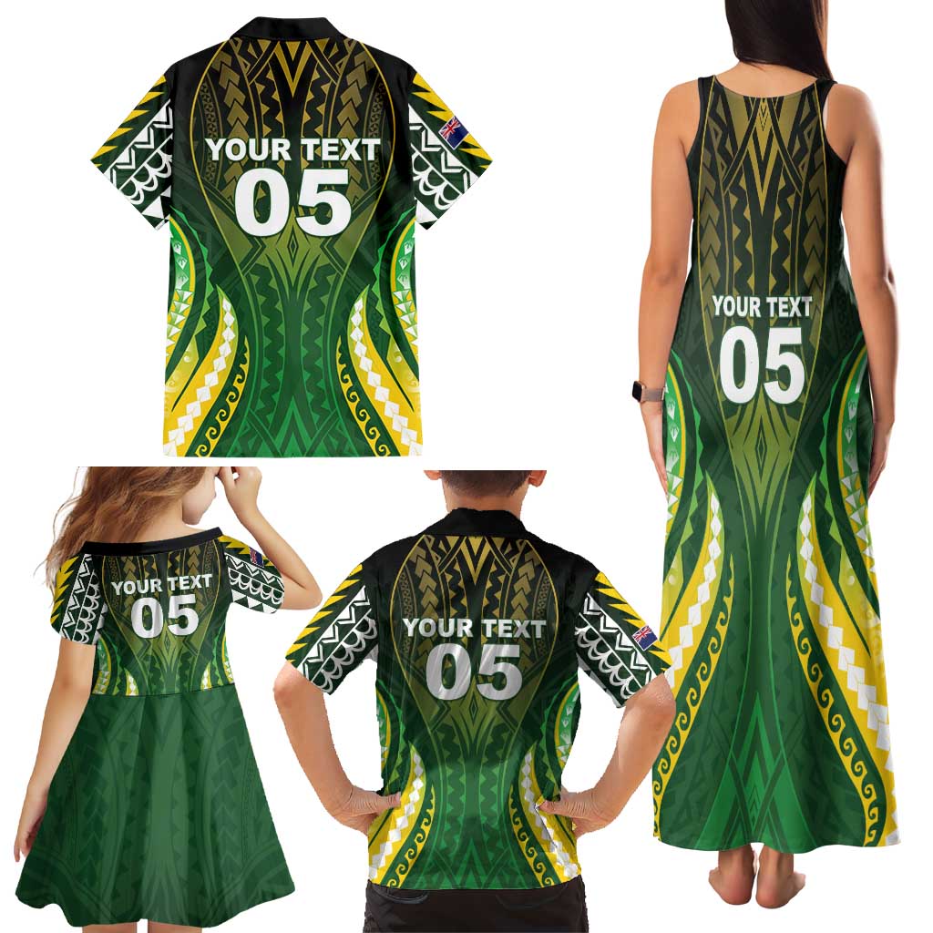 Custom Cook Islands Rugby Family Matching Tank Maxi Dress and Hawaiian Shirt Unique Style Green Version LT05 - Polynesian Pride