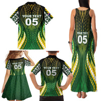 Custom Cook Islands Rugby Family Matching Tank Maxi Dress and Hawaiian Shirt Unique Style Green Version LT05 - Polynesian Pride