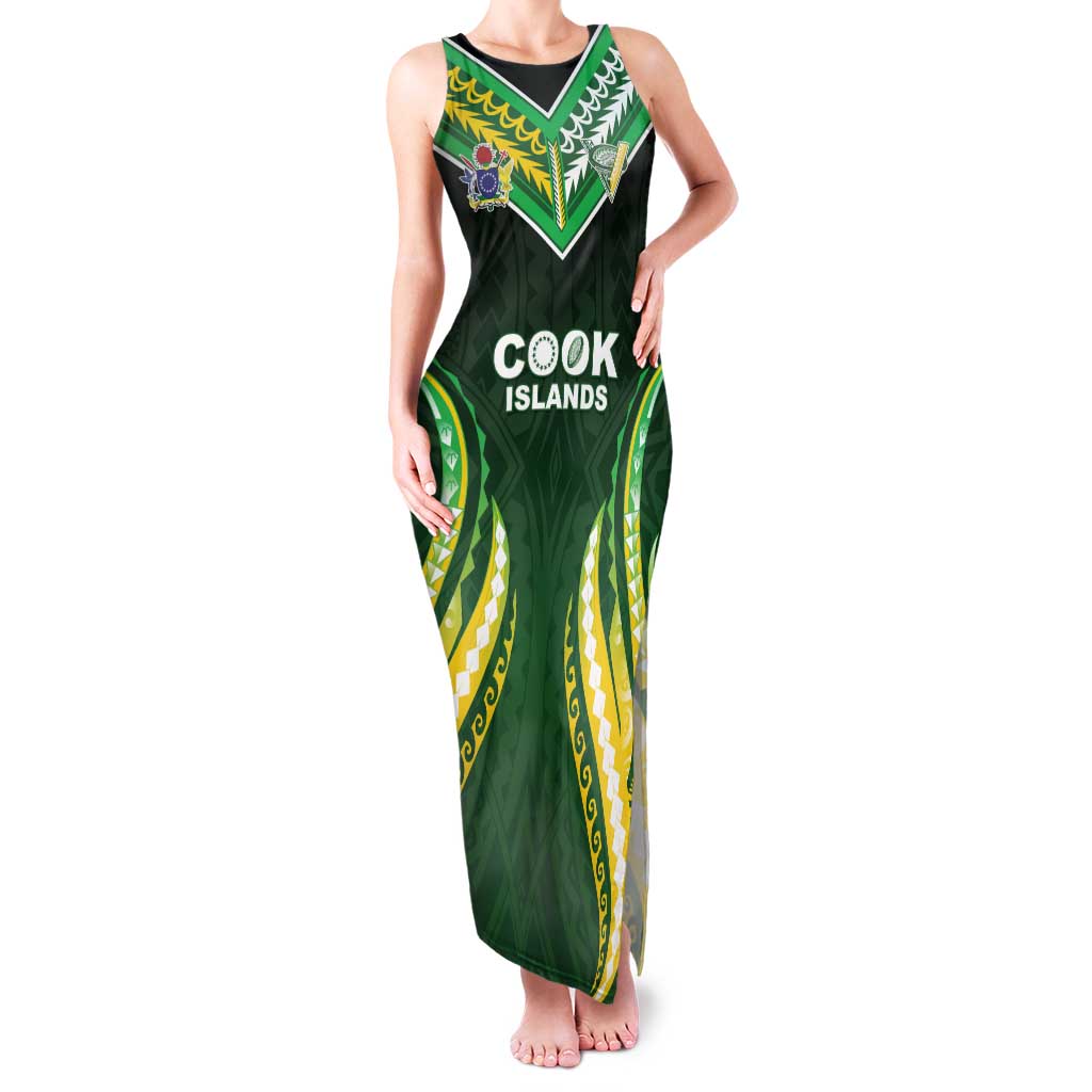 Custom Cook Islands Rugby Family Matching Tank Maxi Dress and Hawaiian Shirt Unique Style Green Version LT05 Mom's Dress Green - Polynesian Pride