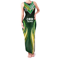Custom Cook Islands Rugby Family Matching Tank Maxi Dress and Hawaiian Shirt Unique Style Green Version LT05 Mom's Dress Green - Polynesian Pride
