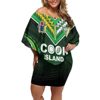 Custom Cook Islands Rugby Off Shoulder Short Dress Unique Style Green Version LT05 Women Green - Polynesian Pride