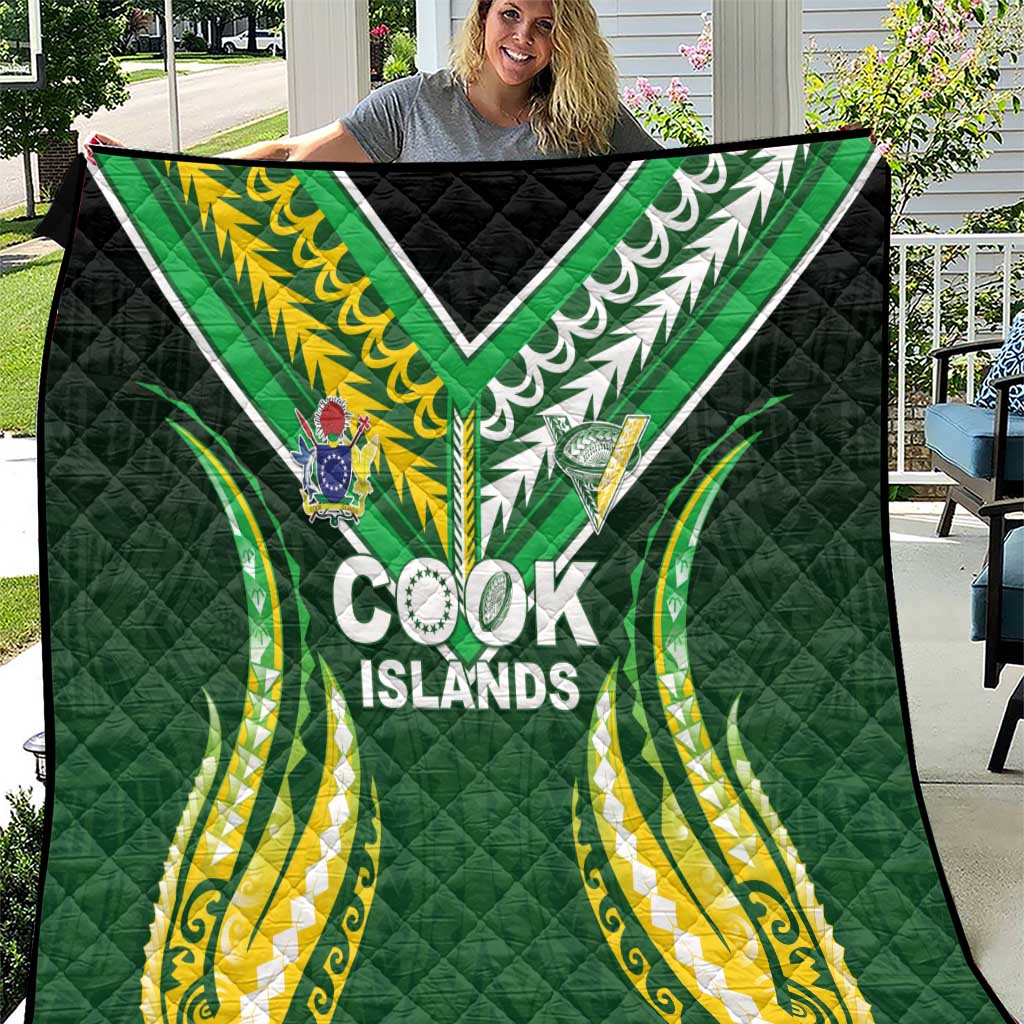 Cook Islands Rugby Quilt Unique Style Green Version - Polynesian Pride