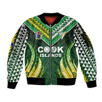 Custom Cook Islands Rugby Sleeve Zip Bomber Jacket Unique Style Green Version LT05 Unisex Green - Polynesian Pride