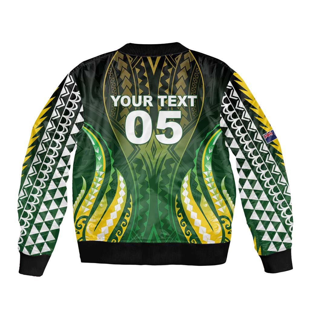 Custom Cook Islands Rugby Sleeve Zip Bomber Jacket Unique Style Green Version LT05 - Polynesian Pride